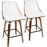 Gianna 26" Counter Stool in Walnut with White Leatherette (Set of 2)